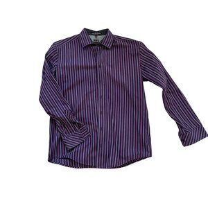Ike Behar New York Button Up Shirt Long Sleeve Striped Purple Black XL 18-20